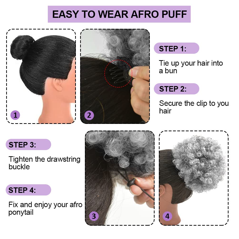 アフロパフドローストリングポニーテール、ショートシンセティッ - Drawstring Afro Curly Puff Ponytail のレビューと価格