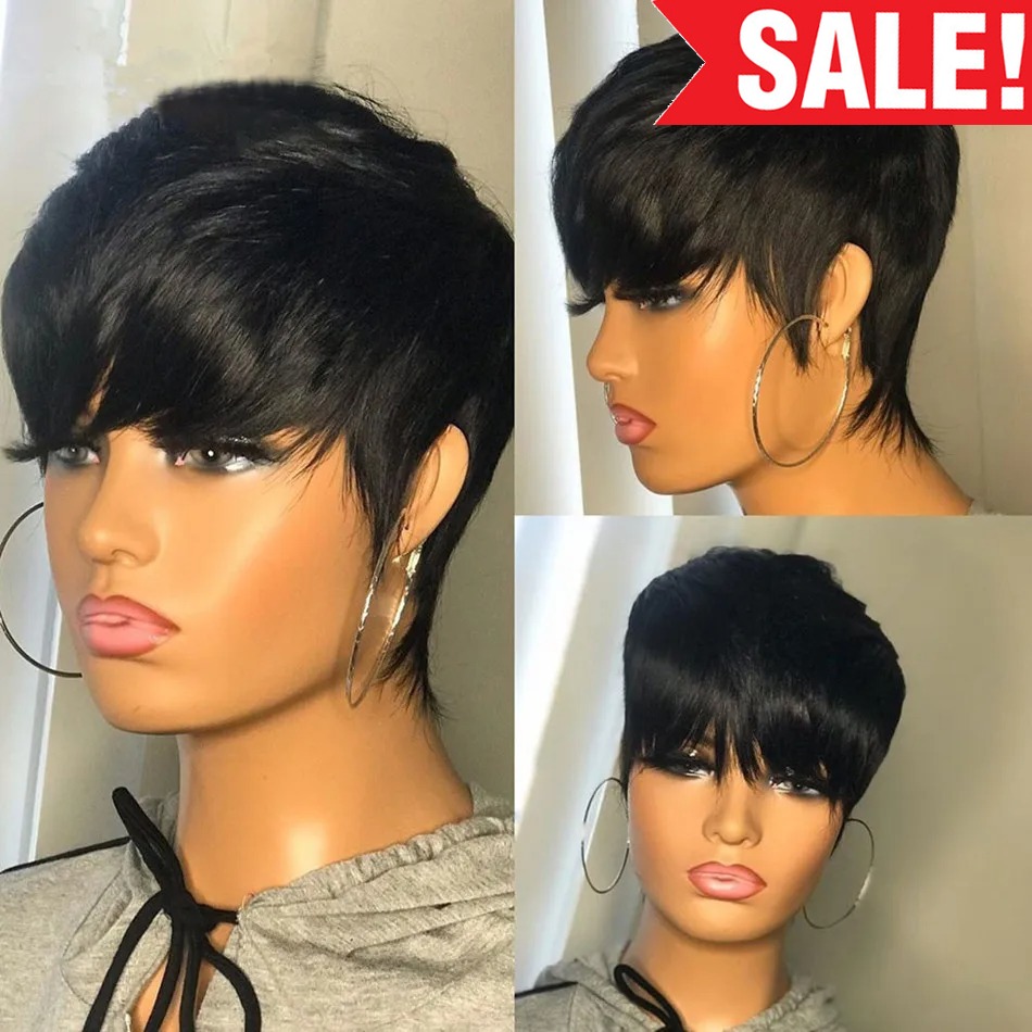 ショート人毛ウィッグ ピクシーカット ストレート ブラジル人 - Short Pixie Cut Wig Human Hair Cheap のレビューと価格