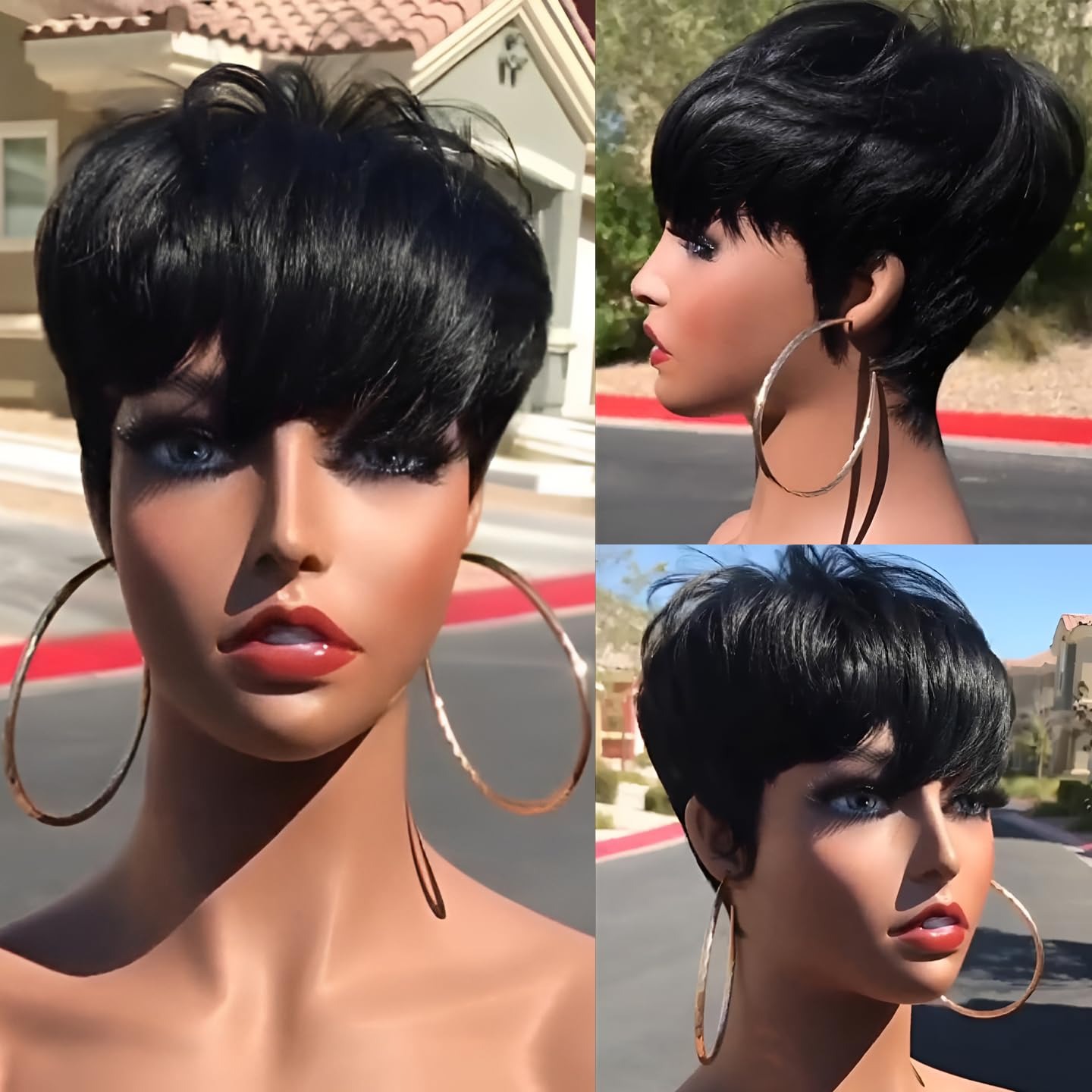 ショート人毛ウィッグ ピクシーカット ストレート ブラジル人 - Short Pixie Cut Wig Human Hair Cheap のレビューと価格