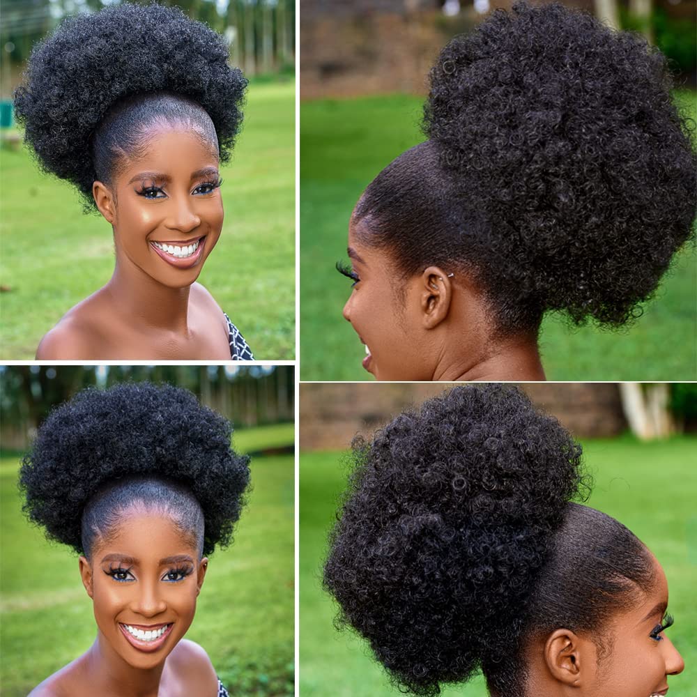 大型アフロパフポニーテールエクステンションクリップ巾着ポニー - Drawstring Afro Curly Puff Ponytail のレビューと価格