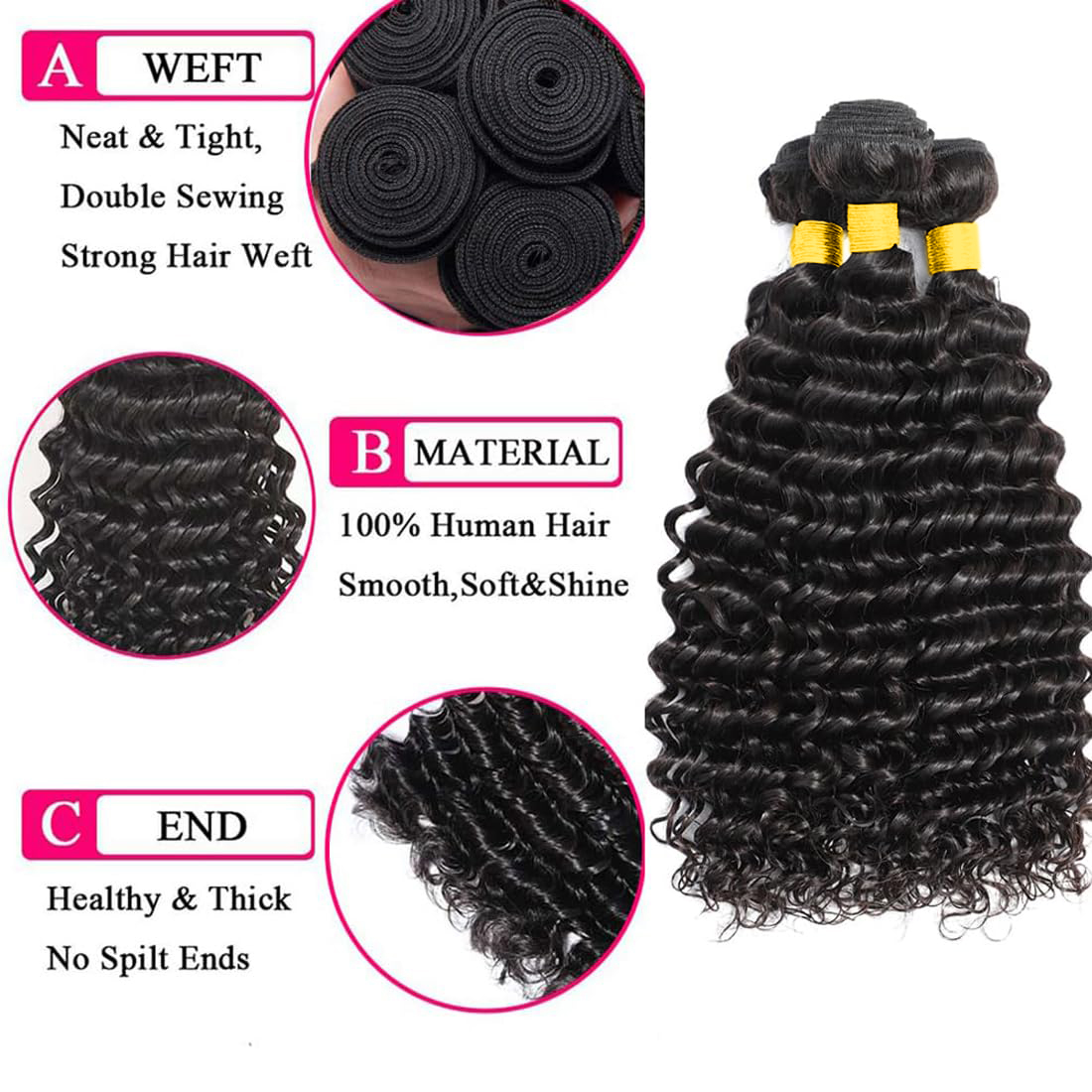 人毛束とクロージャー付きディープウェーブブラジリアンバージン - Deep Wave 3 Bundles With Closure のレビューと価格
