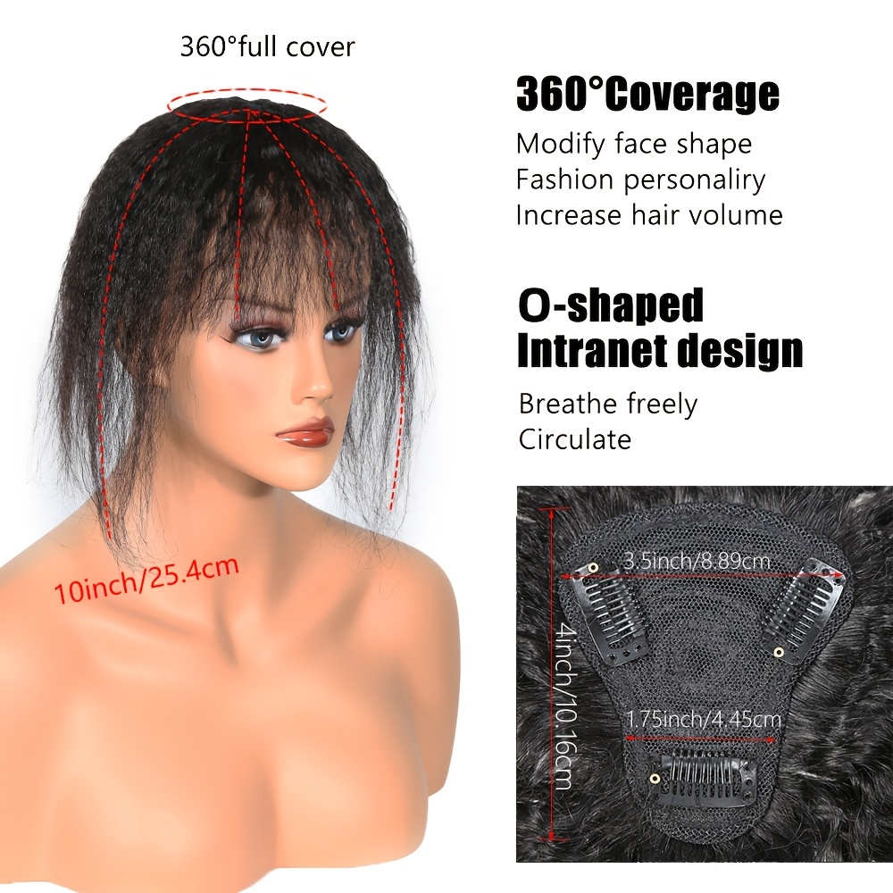 前髪付きキンキーストレートヘアピース、目に見えないクリップ式 - Hair Bundles のレビューと価格
