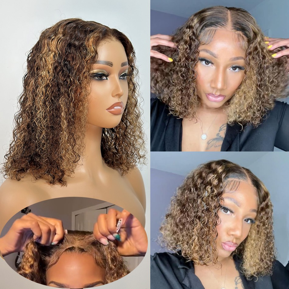 ウェア＆ゴーウィッグ P427 ハニーブロンド カール人毛ウ - Glueless Wear And Go Human Hair Wig のレビューと価格