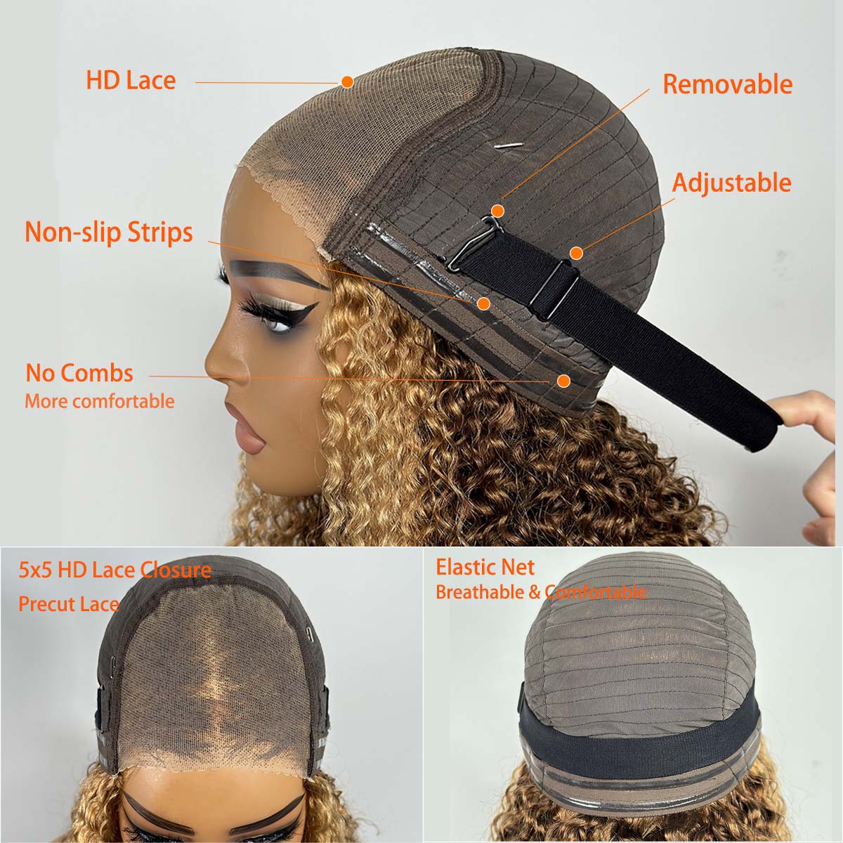 ウェア＆ゴーウィッグ P427 ハニーブロンド カール人毛ウ - Glueless Wear And Go Human Hair Wig のレビューと価格