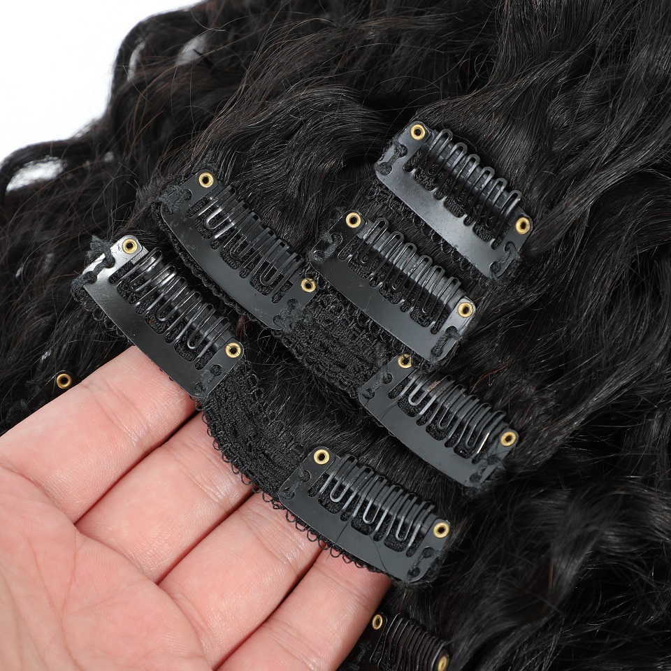 ウォーターウェーブクリップ式ヘアエクステ　人毛ダブルウェフト - Seamless Clip In Hair Extensions Human Hair のレビューと価格