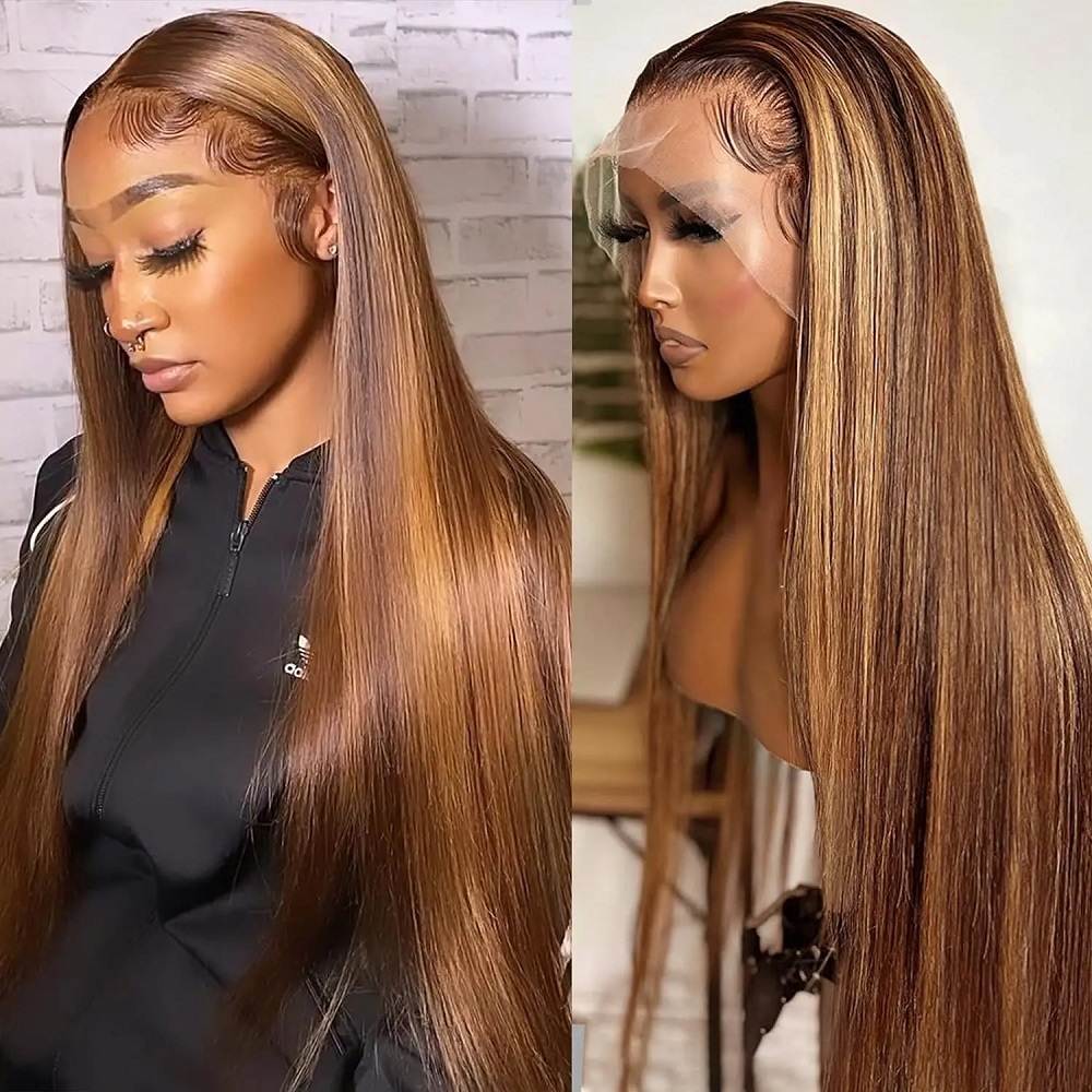 44～46インチ P4/27 ハイライトカラー ストレート人 - Hd Lace Frontal Wig Human Hair Pre Plucked のレビューと価格
