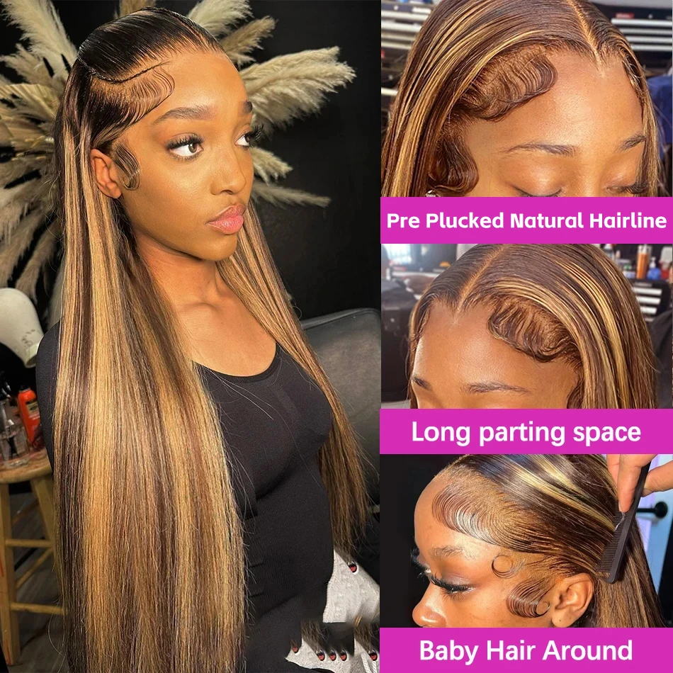 44～46インチ P4/27 ハイライトカラー ストレート人 - Hd Lace Frontal Wig Human Hair Pre Plucked のレビューと価格
