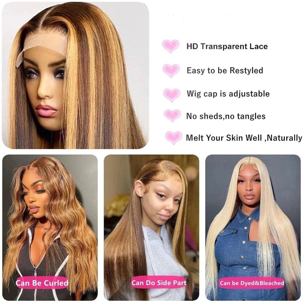 44～46インチ P4/27 ハイライトカラー ストレート人 - Hd Lace Frontal Wig Human Hair Pre Plucked のレビューと価格