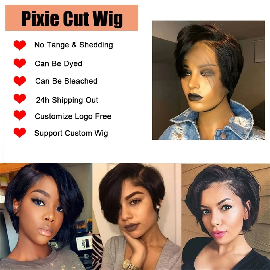 ピクシーカットウィッグ人毛 100% ストレートレースフロン - Short Pixie Cut Wig Human Hair Cheap のレビューと価格