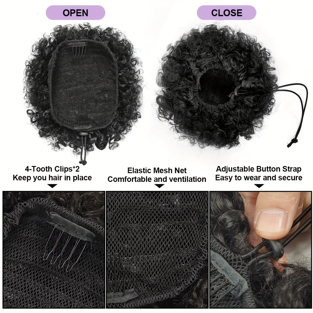 アフロキンキーパフ 100%人毛 バンズ ポニーテール 12 - Drawstring Afro Curly Puff Ponytail のレビューと価格